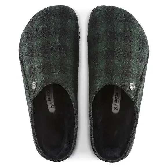 Birkenstock Zermatt Black Shearling Wool Felt Plaid Green - Picture 11 of 11